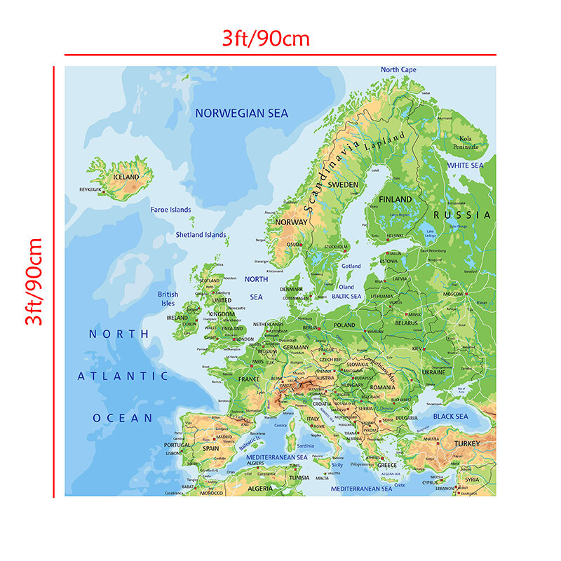 90*90cm The Europe Orographic Map Non-woven Canvas Painting Unframed Poster Wall Art Print Home Decoration School Supplies