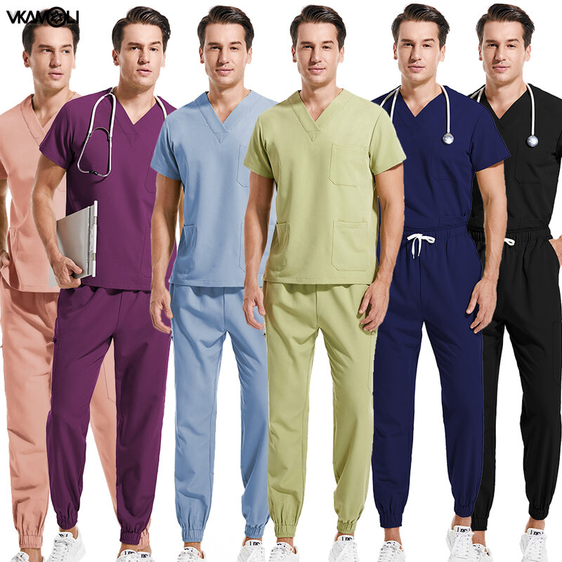 Uniformes médicaux multicolores en tissu extensible pour hommes, ensemble de gommages pour salle de clinique, haut et jogging, vêtements de travail pour médecin, xs-xxl