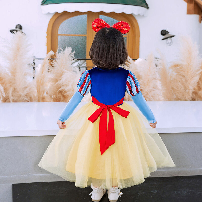 Prinzessin Kleid Mädchen Schnee wittchen Cosplay Kostüm Langarm Samt Kleid Karneval Phantasie Outfits Weihnachts feier Verkleidung Kleid