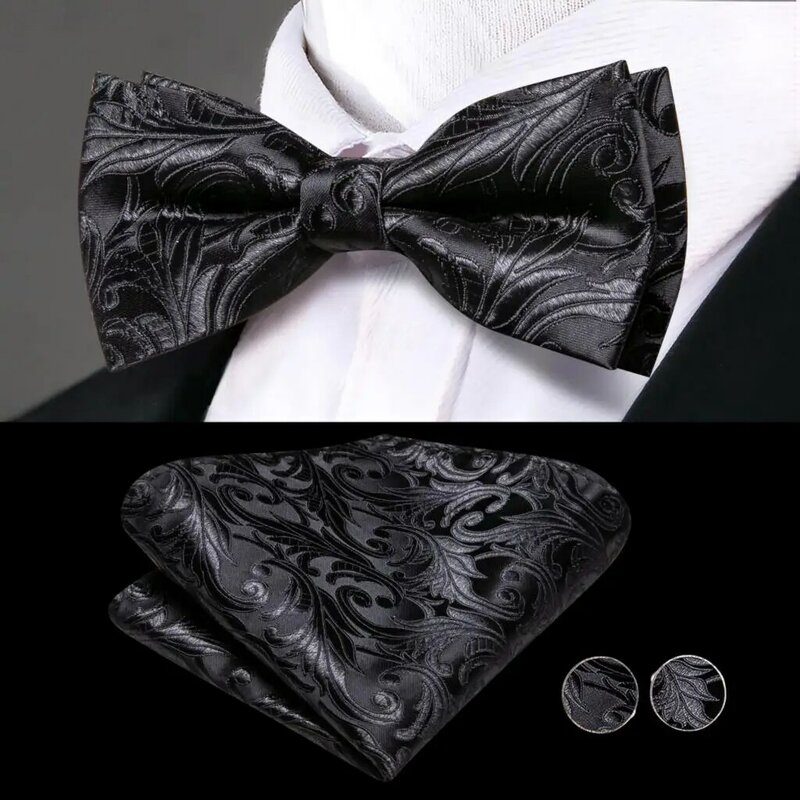 Hi-Tie Silk Black Floral Mens Cummerbunds Vintage Jacquard Bowtie Hanky Cufflinks Cummerbund Belt Corset For Male Wedding Events