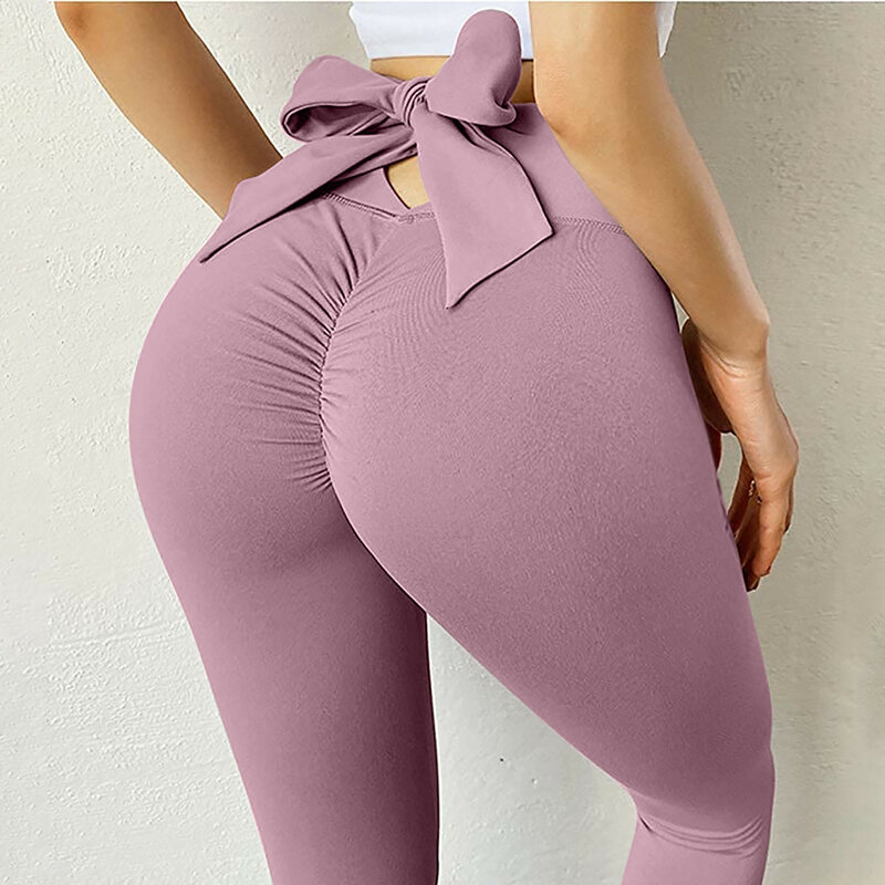 Seamless Fitness Gym Yog Leggings Bow Workout Solid Mesh High Waist Athletic Tight Women Pants Grey Running Sports Wear