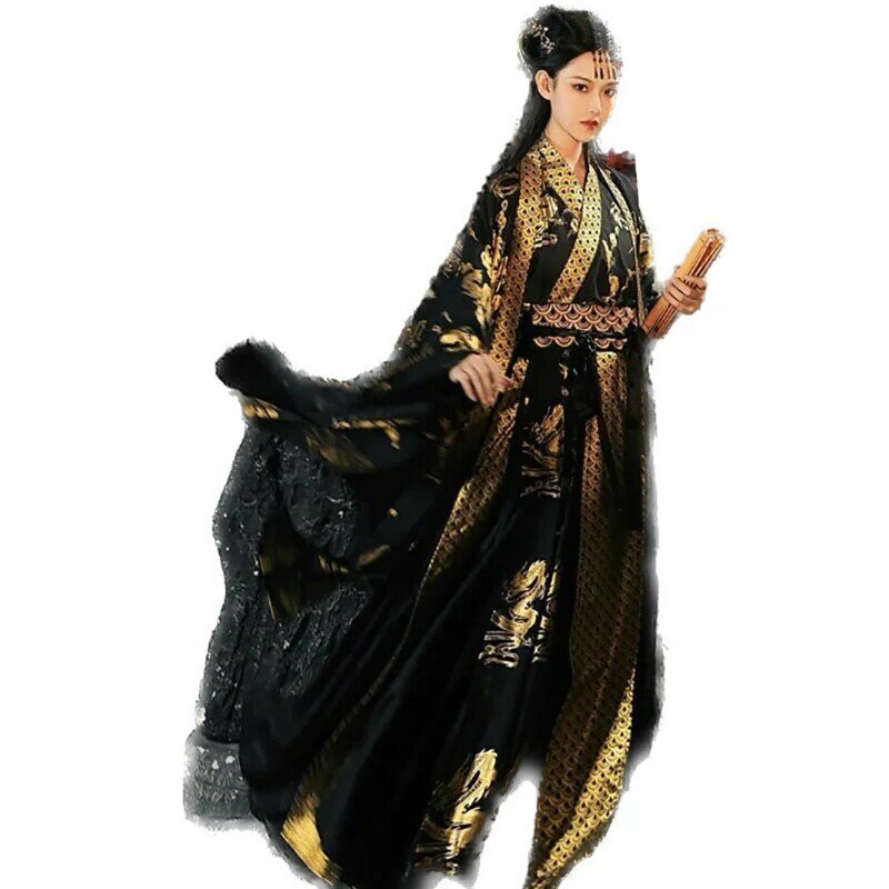 Chinesische hanfu kleid frauen alte traditionelle bronzing hanfu halloween königin cosplay kostüm schwarz hanfu 3 stücke set plus größe xl