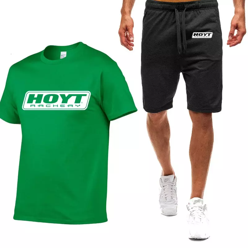 2024 Summer New Men Hoyt Archery High Quality Nine Color Short-sleeved T-shirt Simple Casual Fashion Trendy Movement Suit