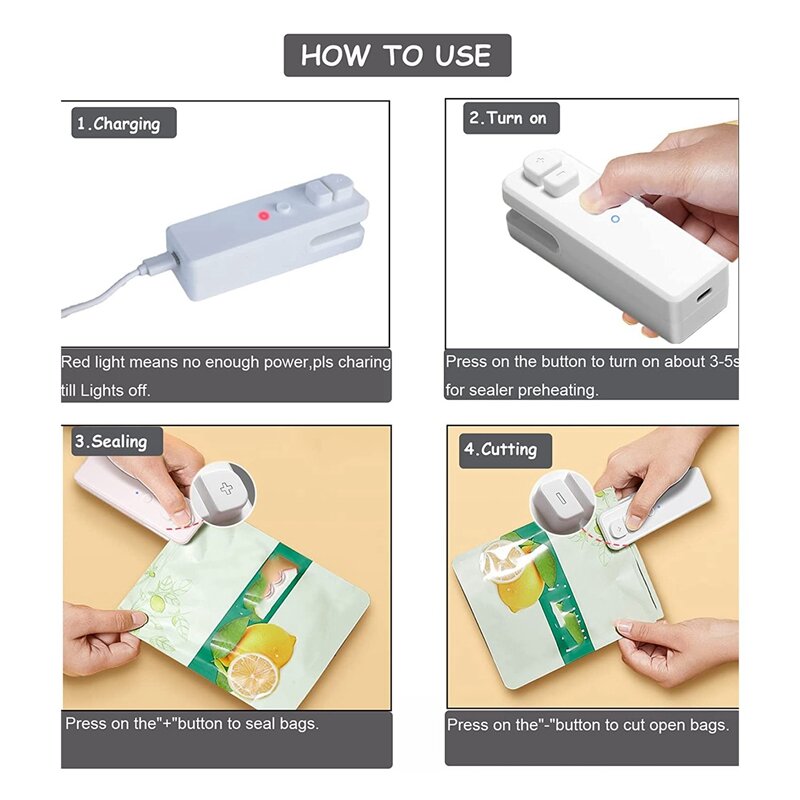 Mini Bag Sealer-2 In 1 Portable Rechargeable Handheld Vacuum Heat Sealers & Cutter For Plastic Bags Storage Snack Food