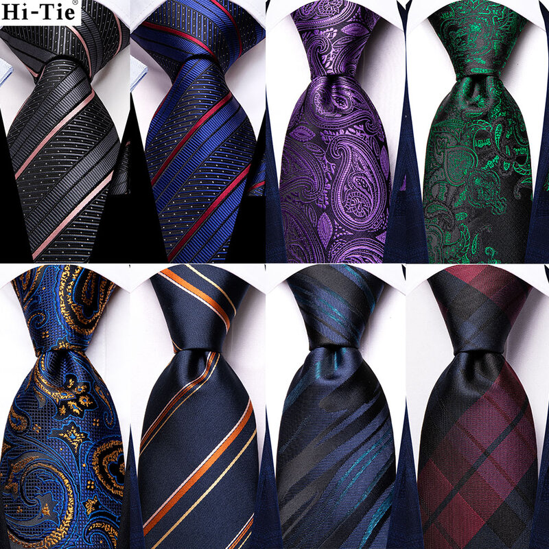 Hi-Tie-Corbata a cuadros para hombre, corbata de seda azul y roja de diseñador para boda, mancuerna a mano, regalo para hombre, corbata para fiesta de negocios, envío directo