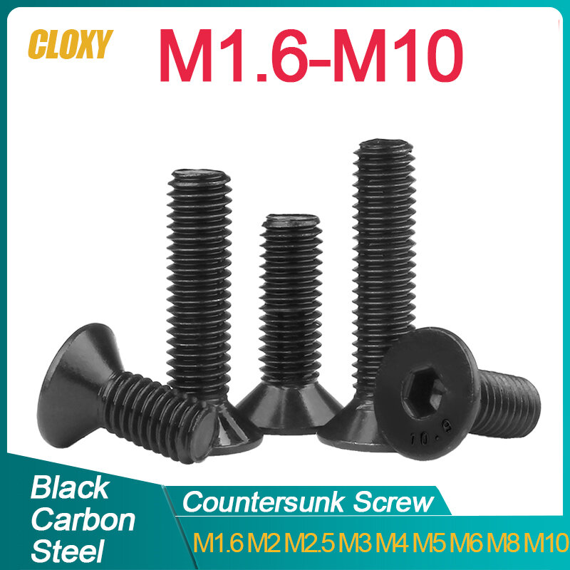 M1.6 M2 M2.5 M3 M4 M5 M6 M8 M10 Hexagon Socket Flat Countersunk Head Screw Carbon Steel Hex Socket Bolts Machine Screw DIN7991