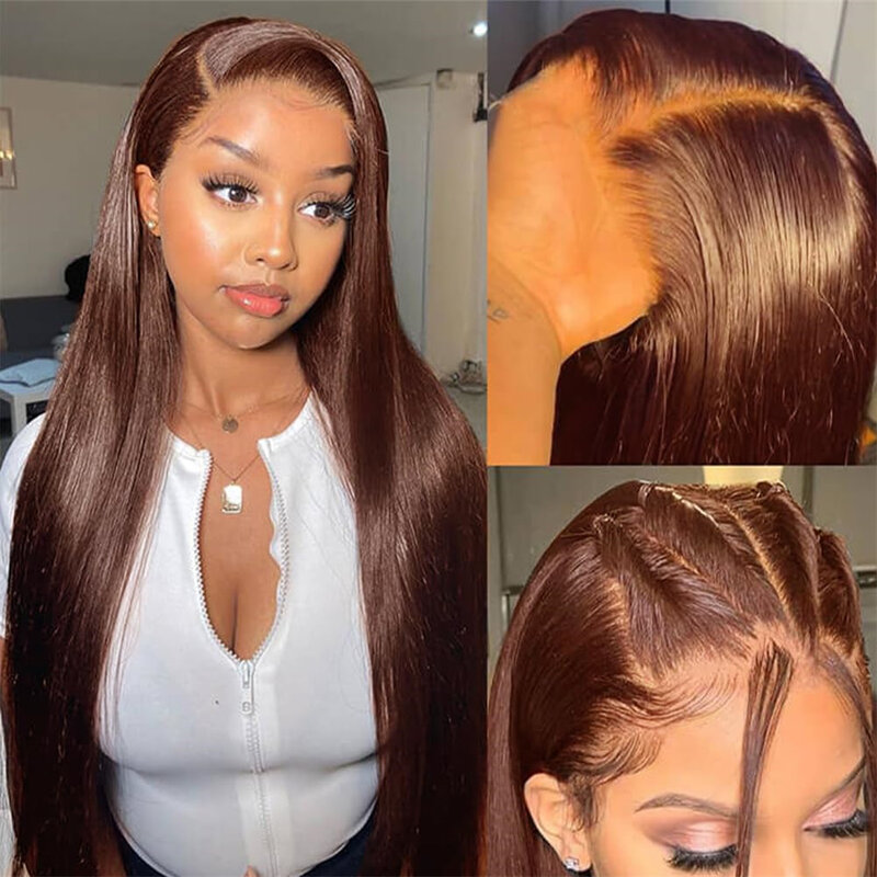 Dark Brown Lace Frontal Wigs 13x6 Human Hair Preplucked Chocolate Brown 13x4 Straight Lace Front Human Hair Wig 4x4 Closure Wig