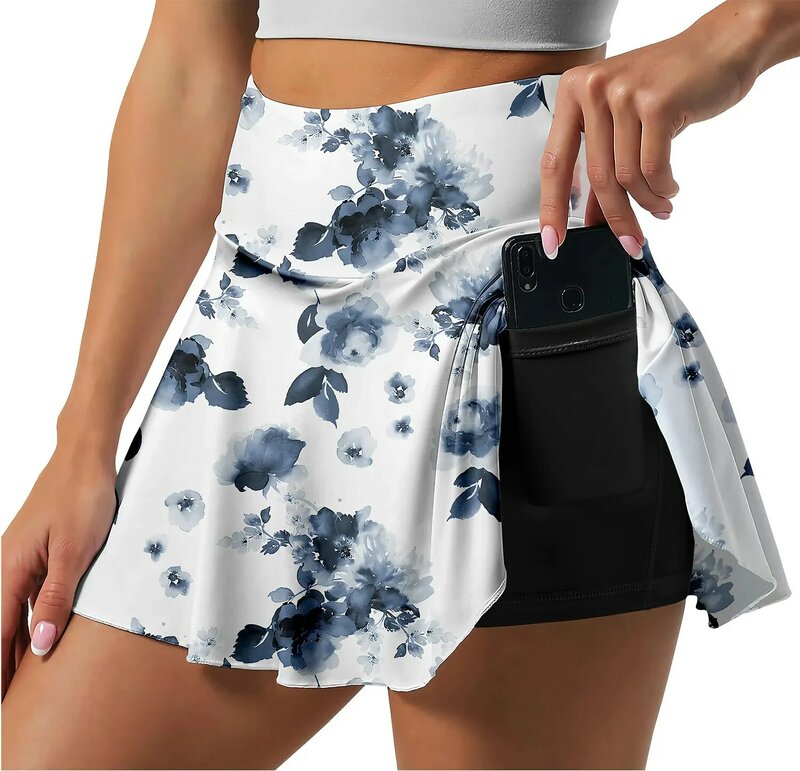 Falda plisada de Fitness para mujer, antideslumbrante, de cintura alta, doble capa, para tenis, bádminton y Golf