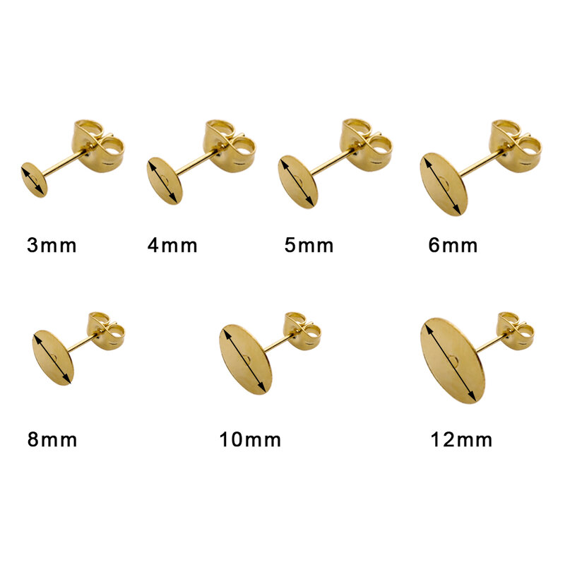 50 Stuks Gold Rvs Blank Bericht Oorbel Studs Base Pins Met Earring Plug Bevindingen Ear Terug Voor Diy Sieraden accessoires
