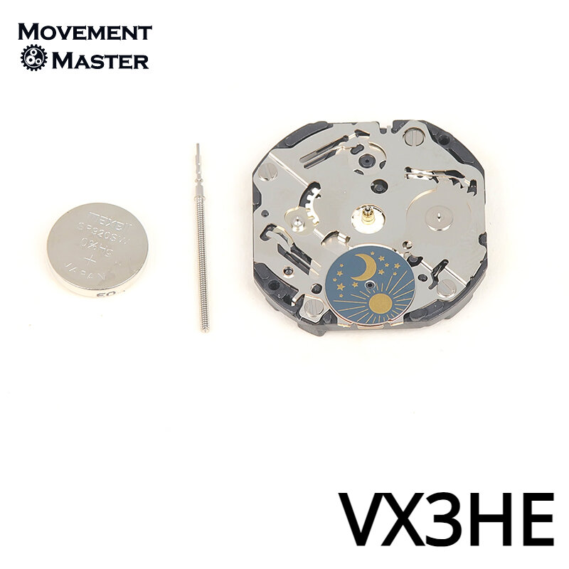 ชิ้นส่วนอะไหล่สำหรับการเคลื่อนไหวของนาฬิกาควอตซ์เคลื่อนไหวแบบ VX3H ของญี่ปุ่น5มือ3/9เล็ก VX3HE ที่สอง