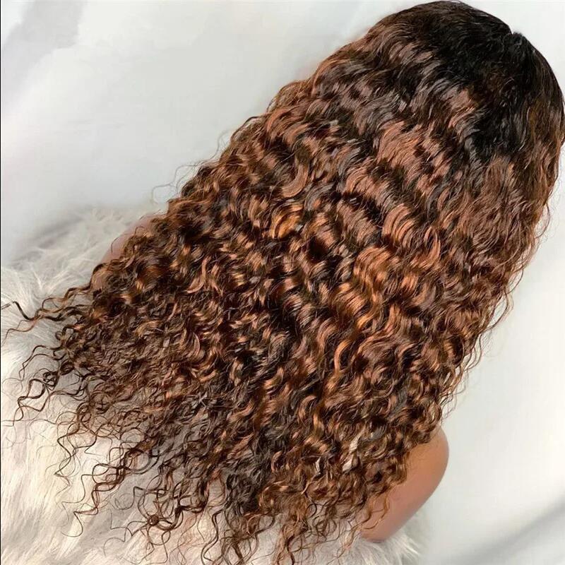 Natural 26inch Soft Ombre Brown Deep Curly 180Density Lace Front Wig For Black Women BabyHair Glueless Preplucked Heat Resistant
