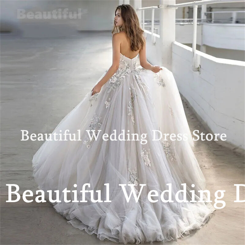 Vestidos de novia 2024 Elegant Women Wedding Dress Flowers Appliques A-Line Floor-Length Tulle Bridal Gown Wedding Party Dress