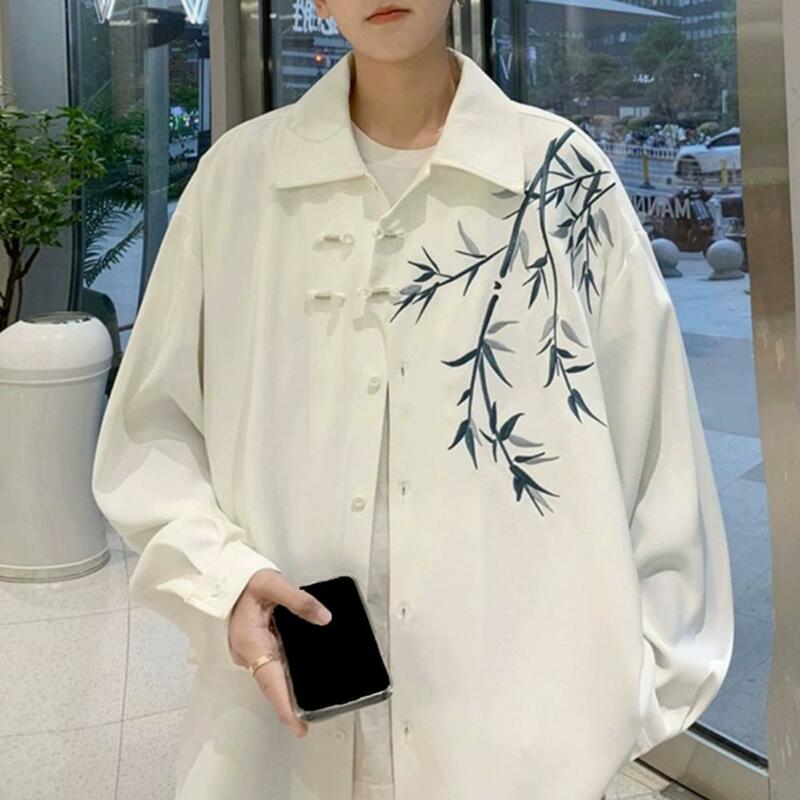 Miękka tekstura Koszula męska Męski retro chiński styl Bambusowy haftowany kardigan Długi kołnierzyk Tang Garnitur Płaszcz wierzchni Wiosna Średni