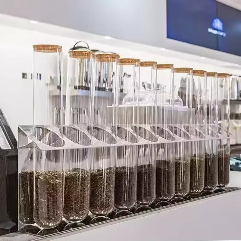 Kaleng display teh, teh susu, display teh, rak besi, penyimpanan kaca kopi, rak display konter bar
