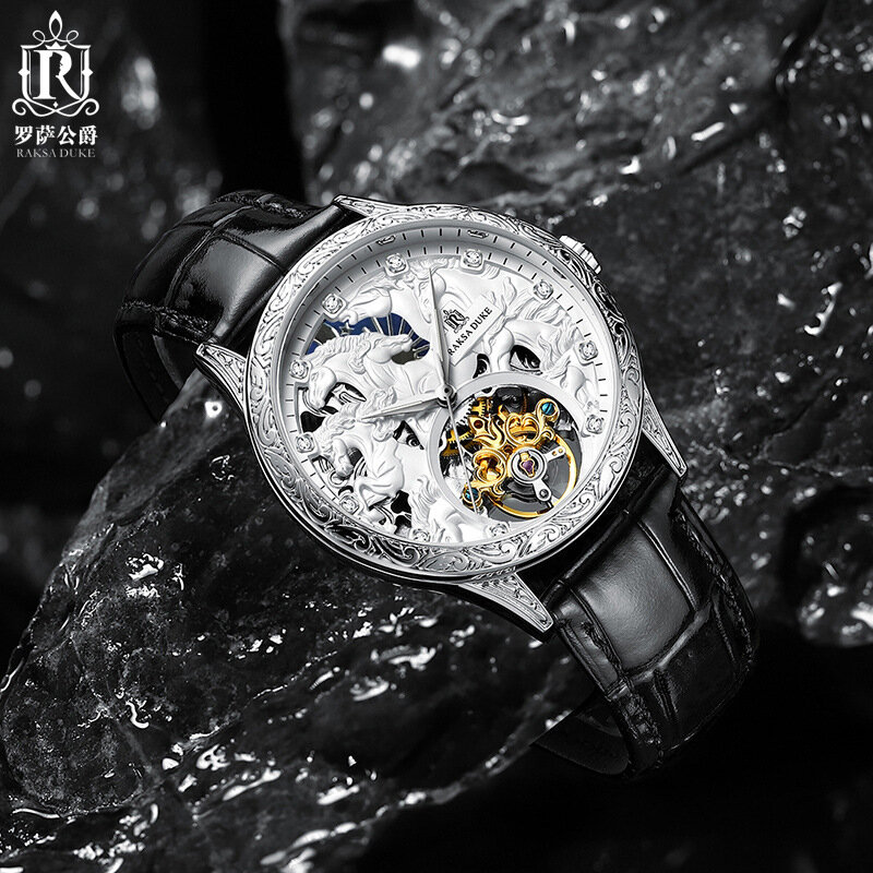 3D grawerowane pokrętło W/diament mechaniczne zegarki na rękę zegarek szkieletowy z tourbillonem zegarki automatyczne dla mężczyzn wodoodporna Religio Masculino
