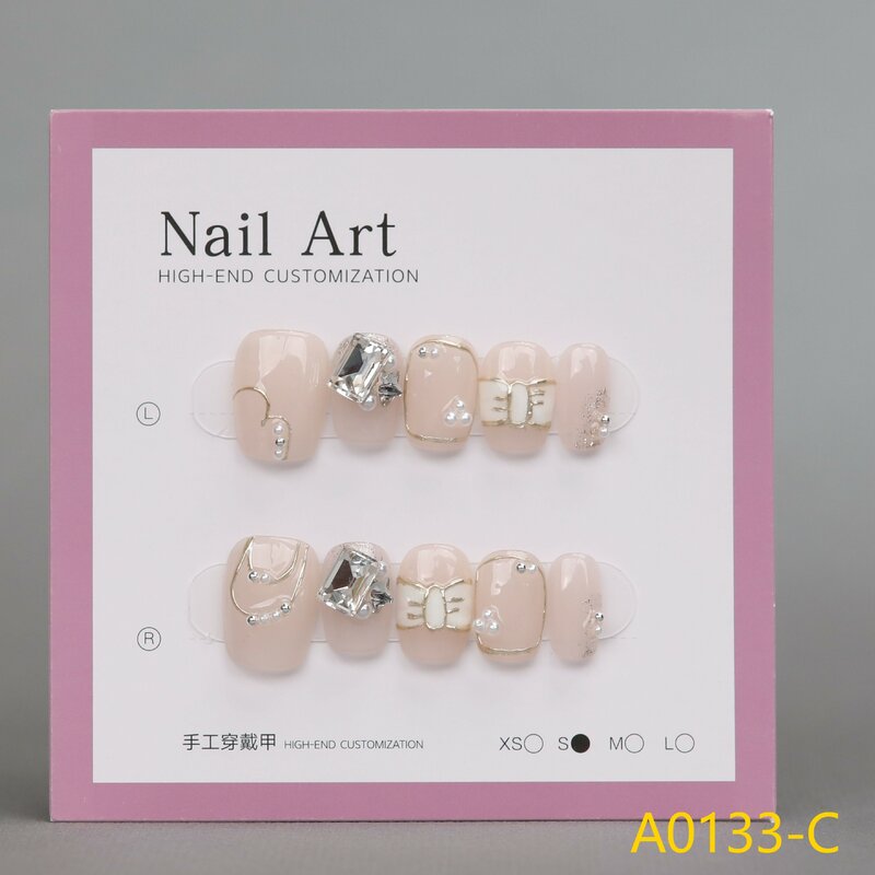 Handmade estilo francês unhas adesivos, pontas Wearable unhas, brilhante e luxuoso Nail Art, diamante adesivos, tamanho médio, 10pcs