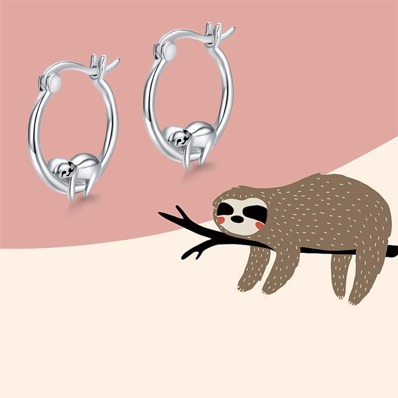 Harong Anting-Anting Hewan Sloth Fashion Baru Anting-Anting Hoop Dua Sisi Logam Berlapis Perak Lucu Sederhana untuk Hadiah Perhiasan Wanita dan Anak Perempuan