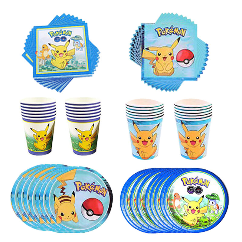 Pokemon Birthday Party Decorations Pikachu Balloons Baby Shower DIY Party Supplies Tableware Gift Bag Backdrop Banner Boys Toys