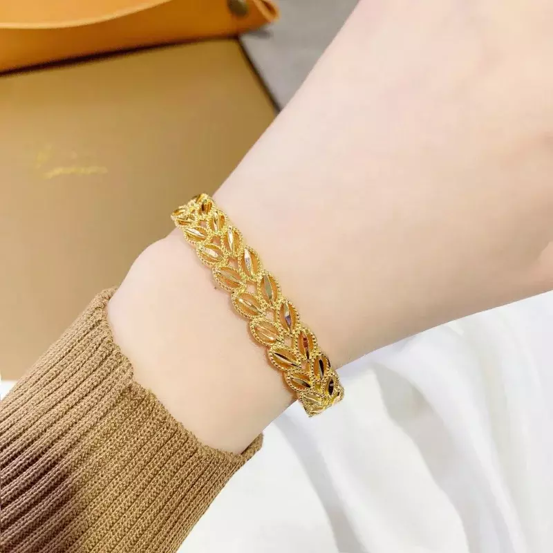 UMQ4cm широкий чистый 999 Желтое золото Стандартный браслет для женщин мужчин ручная цепочка для свадьбы дня рождения прекрасные подарки никогда не выцветают