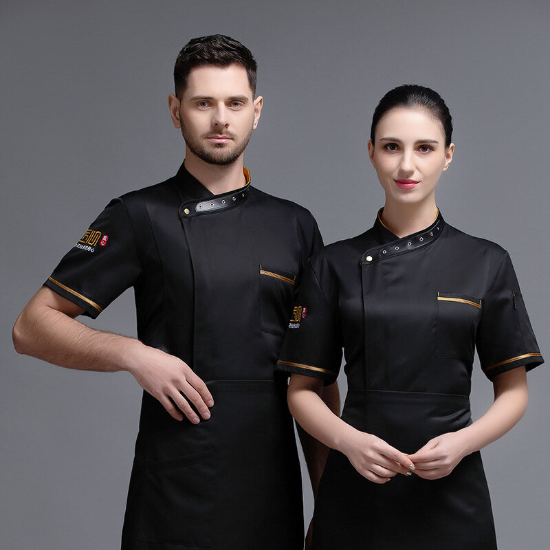 Uniforme de chef respirável de manga curta masculino e feminino, macacão de chef, pastelaria ocidental, padaria, moda primavera e verão