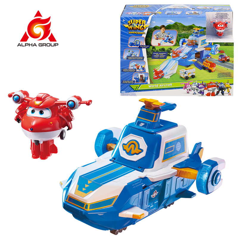 Super Wings S4 World Aircraft Playset Air Moving Base With lights & Sound Includes 2” Jett Transforming Bots Toys For Kids Gifts