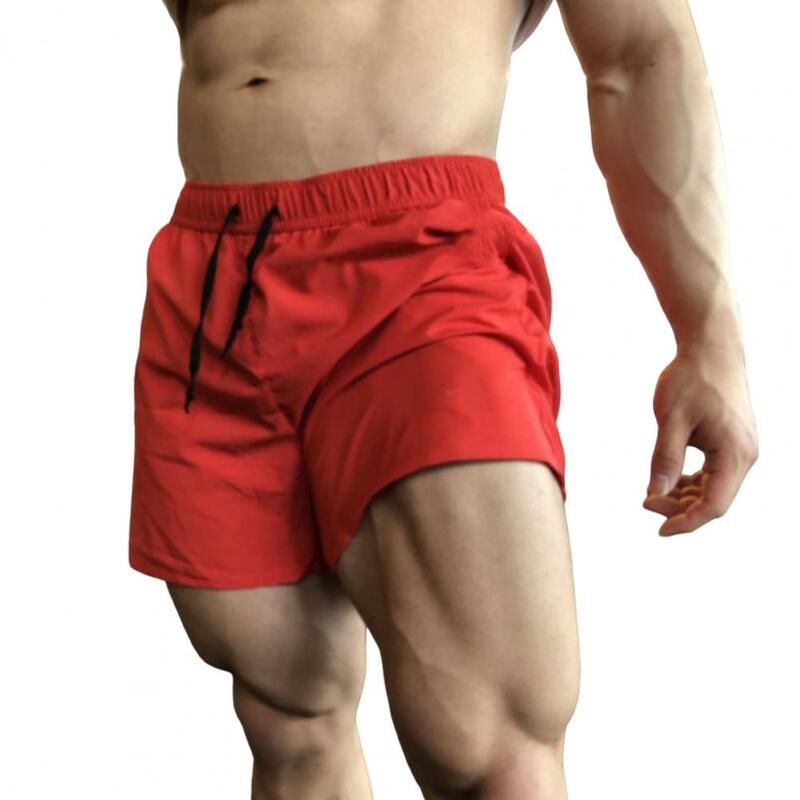 Mid-Rise elastyczny pas kieszenie sznurkiem wygodne szorty mężczyźni lato Solid Color luźne spodnie sportowe spodenki sportowe шорты