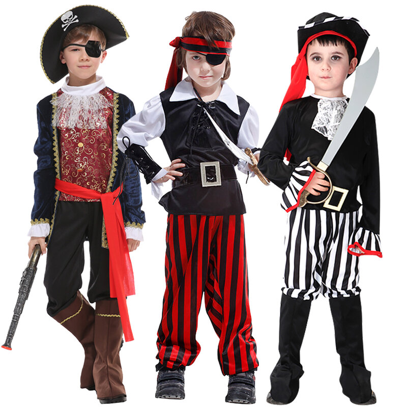 2024 New Kids Easter Fantasia Children Pirate Hat Belt Costume Birthday Party BoysPirate Cosplay Outfits Sets