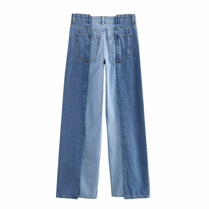 Jeans retrô de cintura alta feminina com zíper, coringa casual, design de patchwork, calça jeans chique, nova moda, 2024