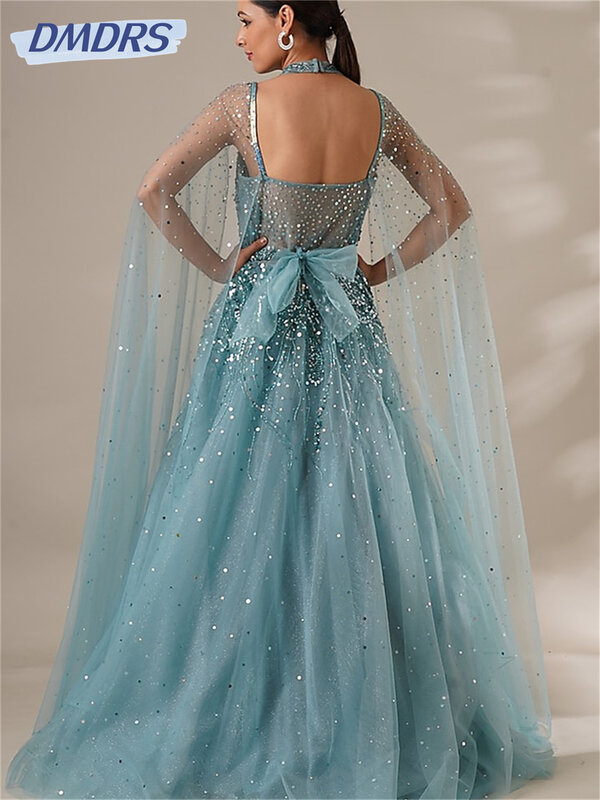 Sexy Tulle A-Line Prom Dress 2024 Luxurious Beaded Evening Dresses Charming Sleeveless Floor-Length Gown Vestidos De Novia