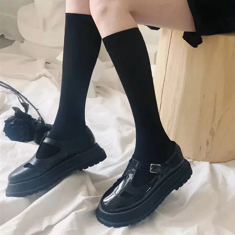Chaussettes sexy noires et blanches pour femmes, 4 tailles, longues, sur le genou, haut sur le genou, bas Lolita, dames, filles