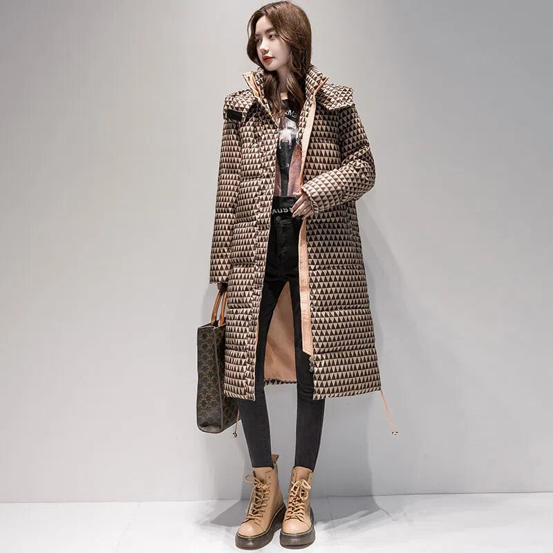 Winter 2022 New Korean Version of Lnstagram Spliced Down Cotton Suit Women's Over The Knee Super Long Thick Women's Coat Commute