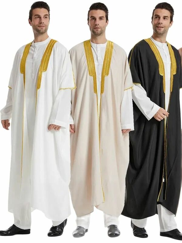 Ramadan Kebaya otwarty moda muzułmańska Kimono Abaya Dubai indyk arabski Islam Abayas na ubrania modlitewne mężczyźni szata Musulmane Hombre