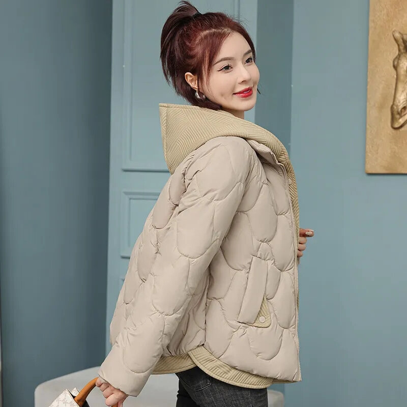 Jaket wanita, mantel parka Musim Dingin 2023, baru tebal hangat empuk, pakaian luar parka longgar, pakaian salju