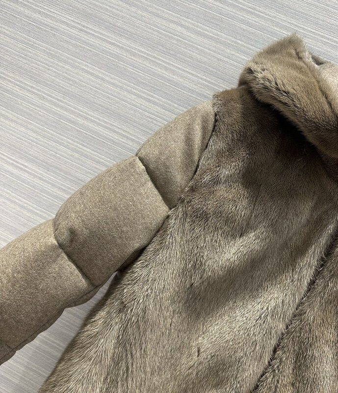 양모 다운 재킷, 모피 후드 스플라이싱 디자인, 캐주얼 패션, 2024 겨울 신상 1010