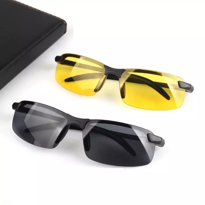 FG-Gafas de visión nocturna para hombre, lentes amarillas con montura de PC, para exteriores, para manejar por la noche, antideslumbrantes