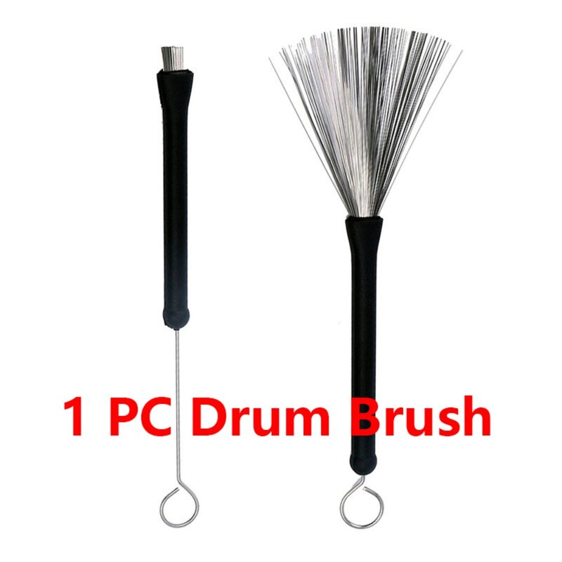 Sikat Drum Jazz dapat ditarik pegangan logam stik Drum portabel sikat stik Drum alat pembersih sikat kawat logam Aksesori musik