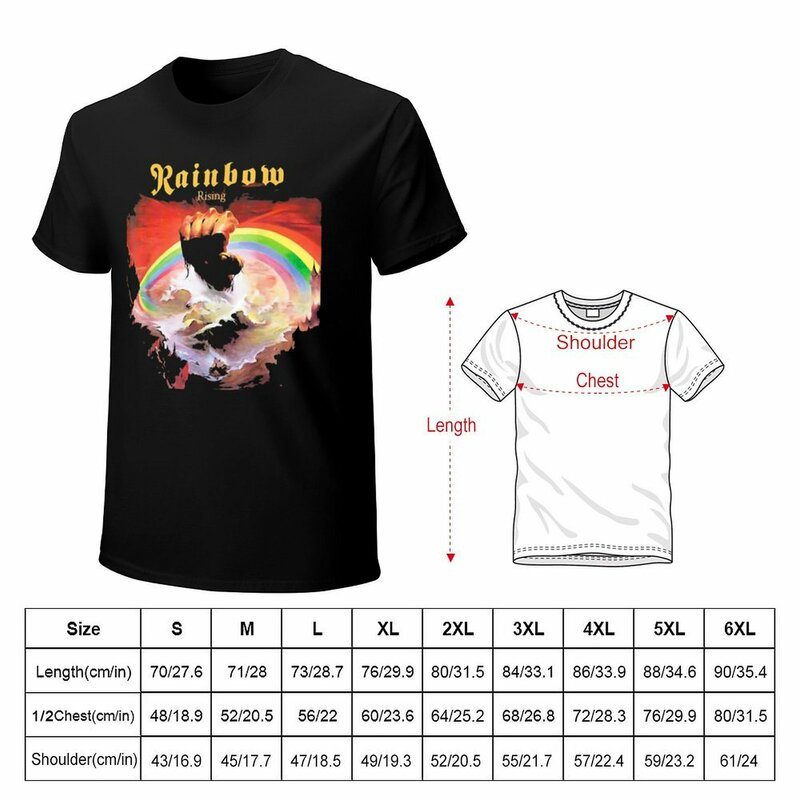 T-shirt arcobaleno rising t-shirt anime oversize tinta unita nera da uomo