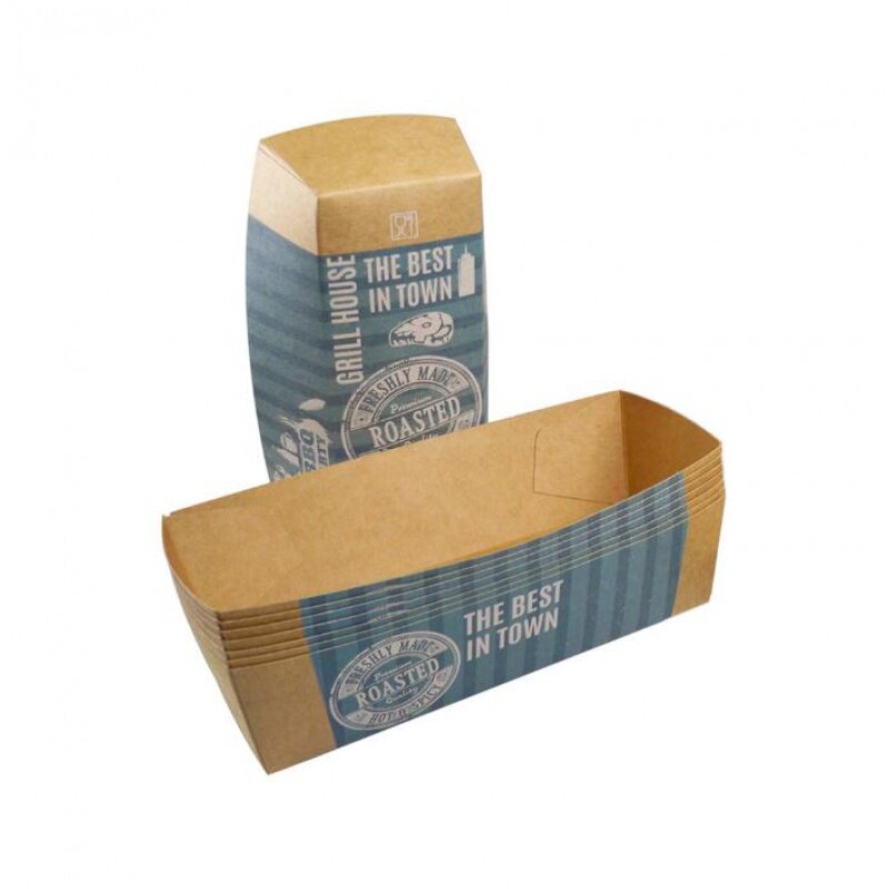Kunden spezifisches Produkt kunden spezifischer Papier verpackungs behälter Hot Dog-Verpackungs tablett zum Mitnehmen