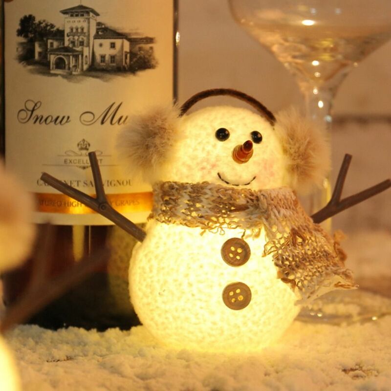 Bufanda de rayas a cuadros, muñeco de nieve, alce, juguete brillante iluminado, muñeco de nieve de Navidad con luces, Papá Noel