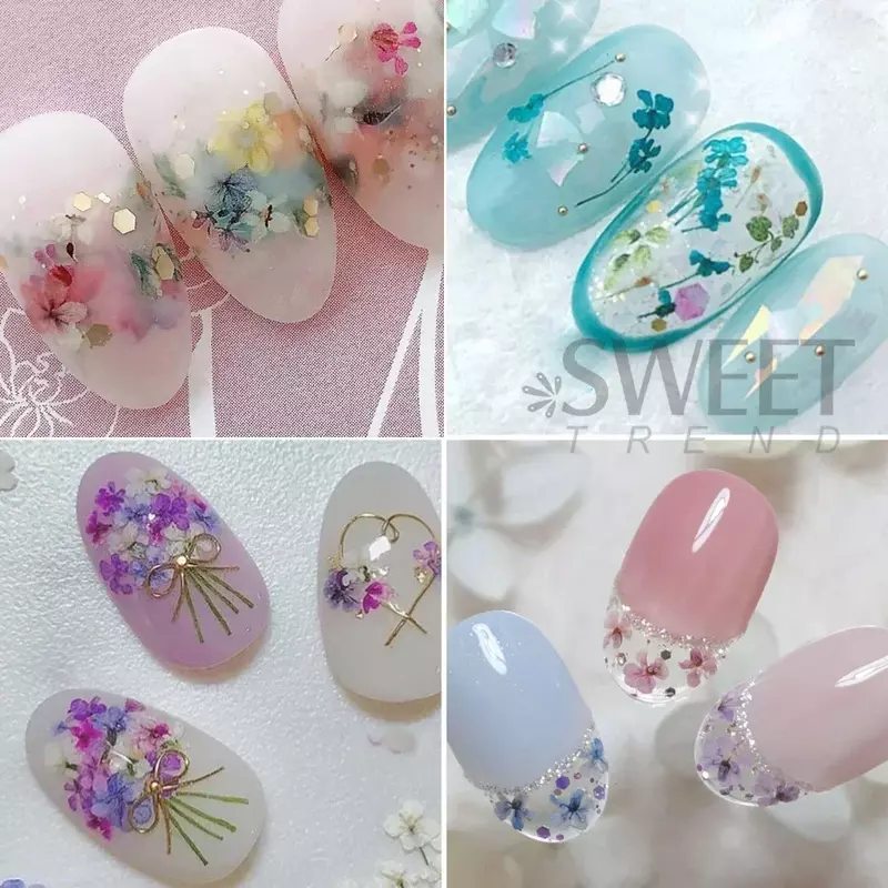 Boîte de fleurs séchées 3D pour la décoration des ongles, breloques exquises pour nail art, accessoires de beauté, 1 pièce