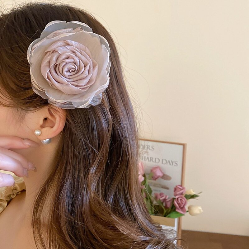 Rose Flower Hair Clip Elegant Hair Accessories Ponytail Holder Flower Hair Claw Barrette Headdress Flower Hairpins Lady