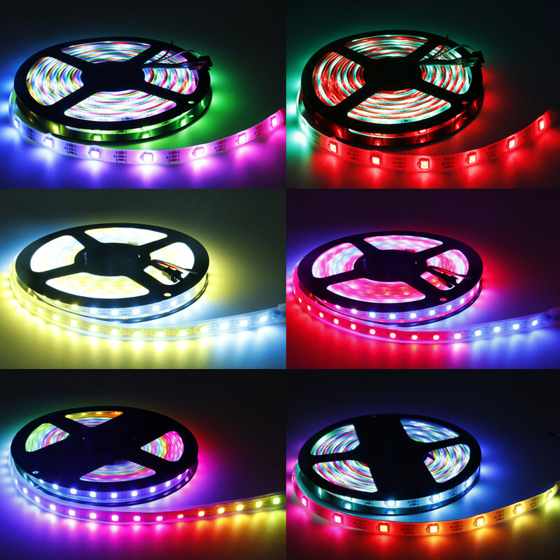 Tira de luces LED direccionables individualmente, luces de 30/60/144 píxeles/LED/m, PCB negro/blanco, DC5V/12V, WS2811, WS2812B, WS2813, WS2815, 5050RGB