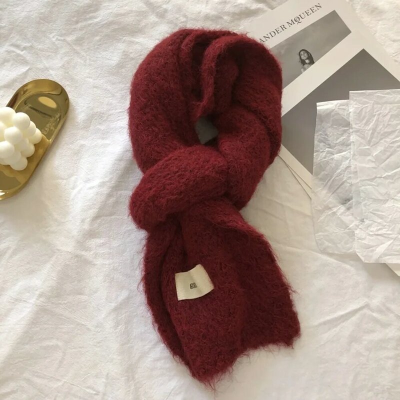 Winter Women'S Solid Color Warm Knitted Scarf Fashion Korean Edition Casual Versatile Thickened Neck Girls' Clothing Accessories