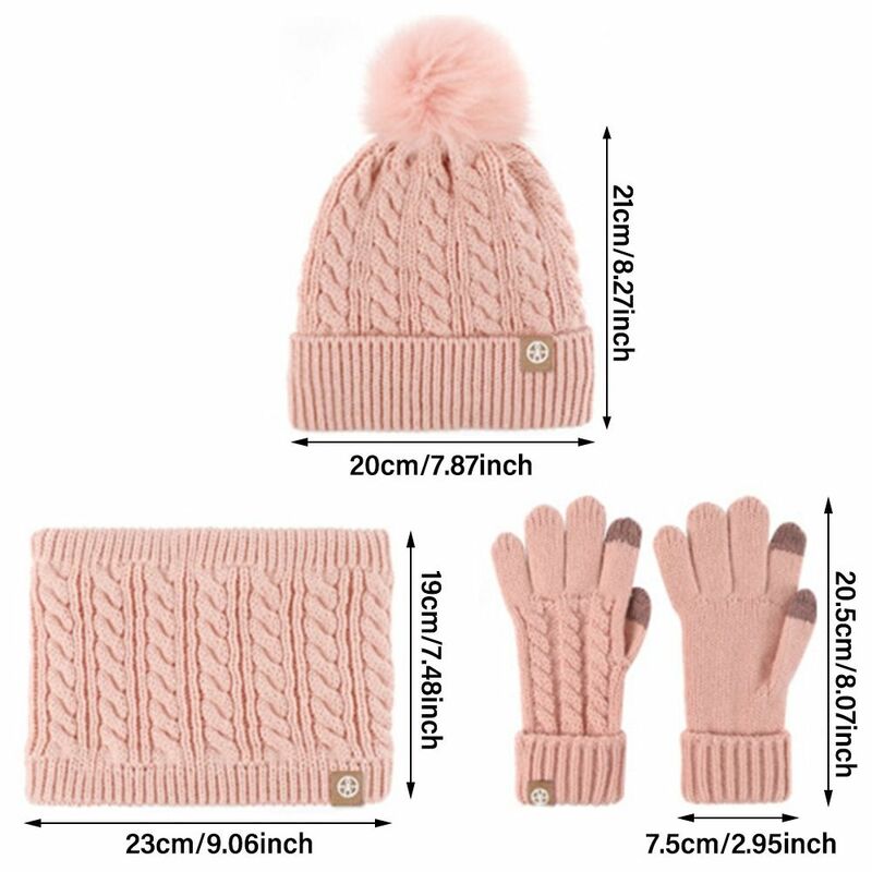 Cute Knit Hat and Gloves Scarf Set para meninas, quente no pescoço, gorro, Pom para frio, crianças, inverno