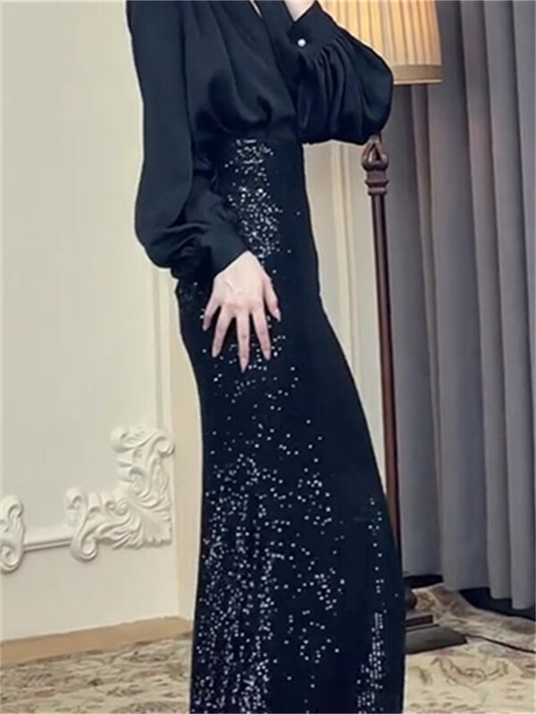 Черная юбка-футляр, Женская облегающая блестящая юбка «рыбий хвост»