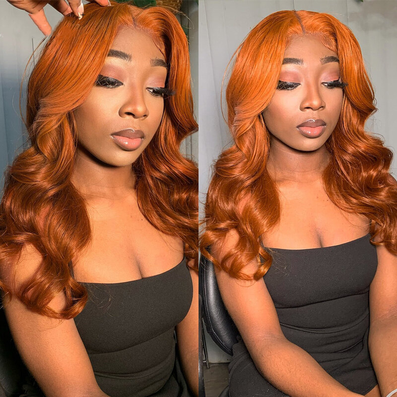 Colorido gengibre orange13x4 frente do laço peruca sintética de alta qualidade para preto feminino barato onda do corpo laço frontal diária cosplay festa