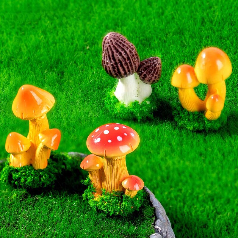 Ornamen dekorasi Desktop DIY, aksesori sukulen lanskap mikro lumut Model kerajinan Resin jamur warna-warni
