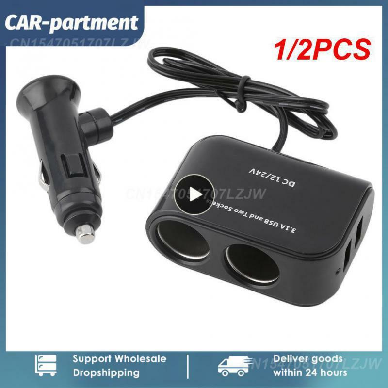 1/2PCS Universal USB 12V/24V 2 Way Car Cigarette Lighter +LED Light Switch Auto Socket Splitter Charger vehicle lighter adapter