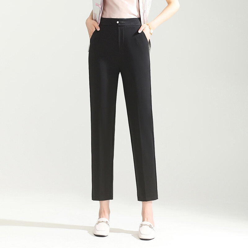 Celana kasual wanita versi Korea, celana sembilan poin celana lurus tren mode bernapas cocok pengiriman gratis 2024
