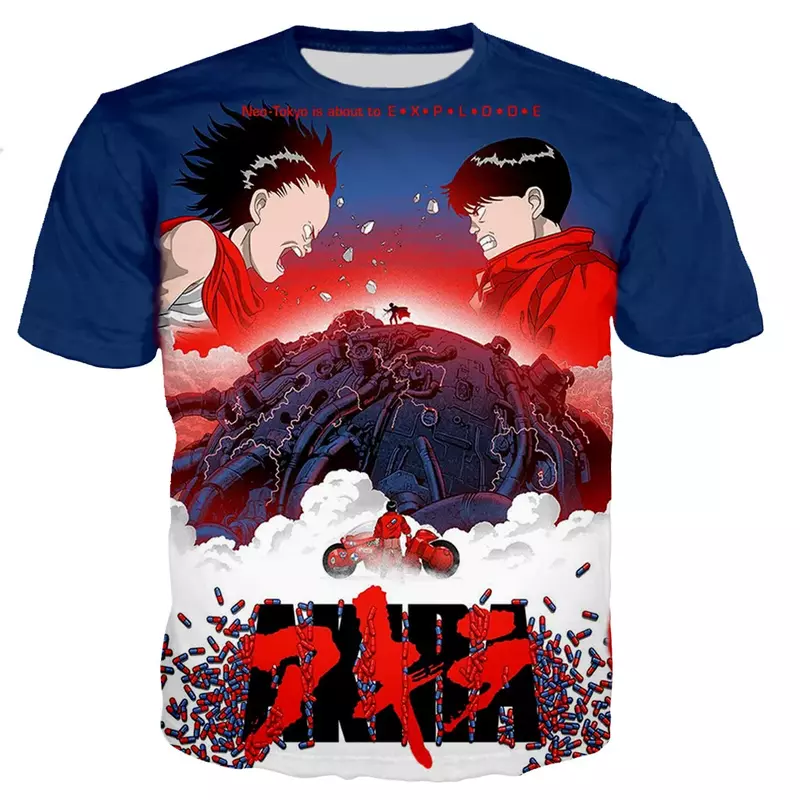Camiseta Akira masculina e feminina impressa em 3D, camiseta estilo Harajuku, tops grandes, streetwear casual, camisetas da moda, dropshipping